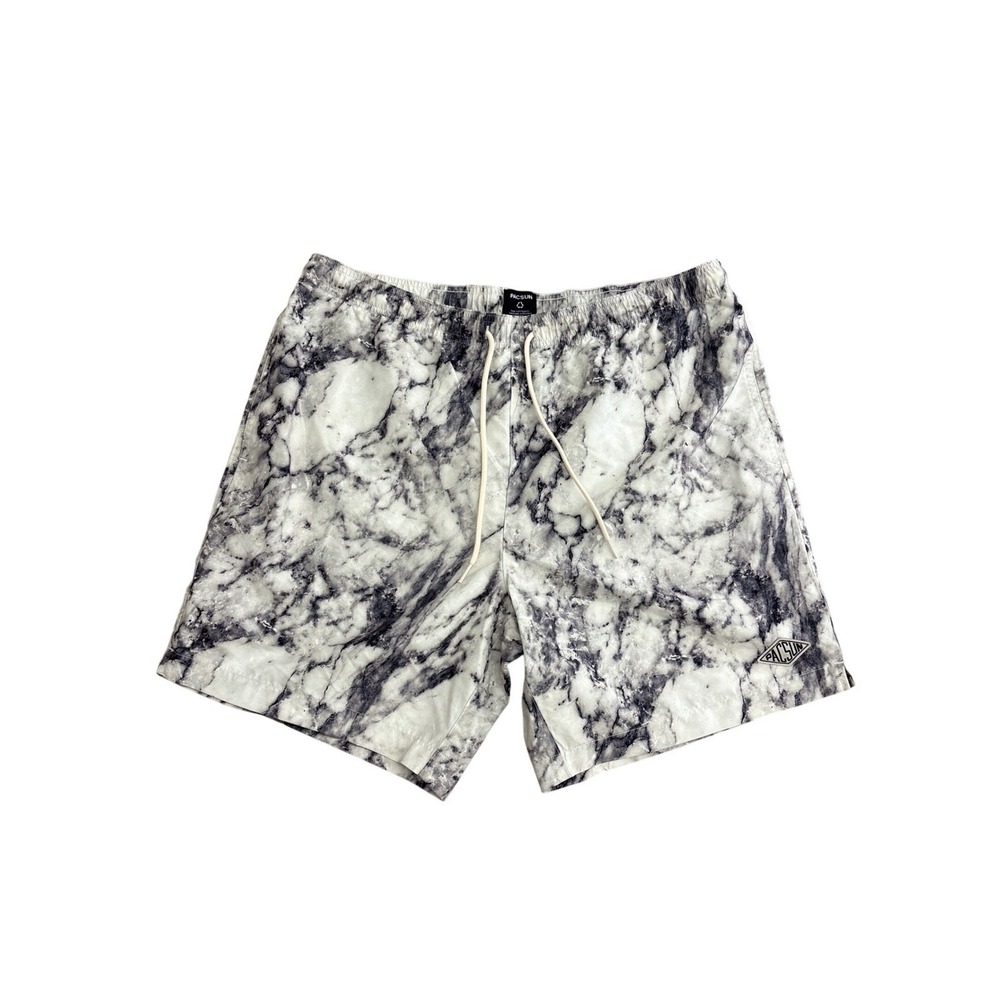 PacSun Mens Marble Print Swim Trunks Grey White Sustainable Board Shorts Large